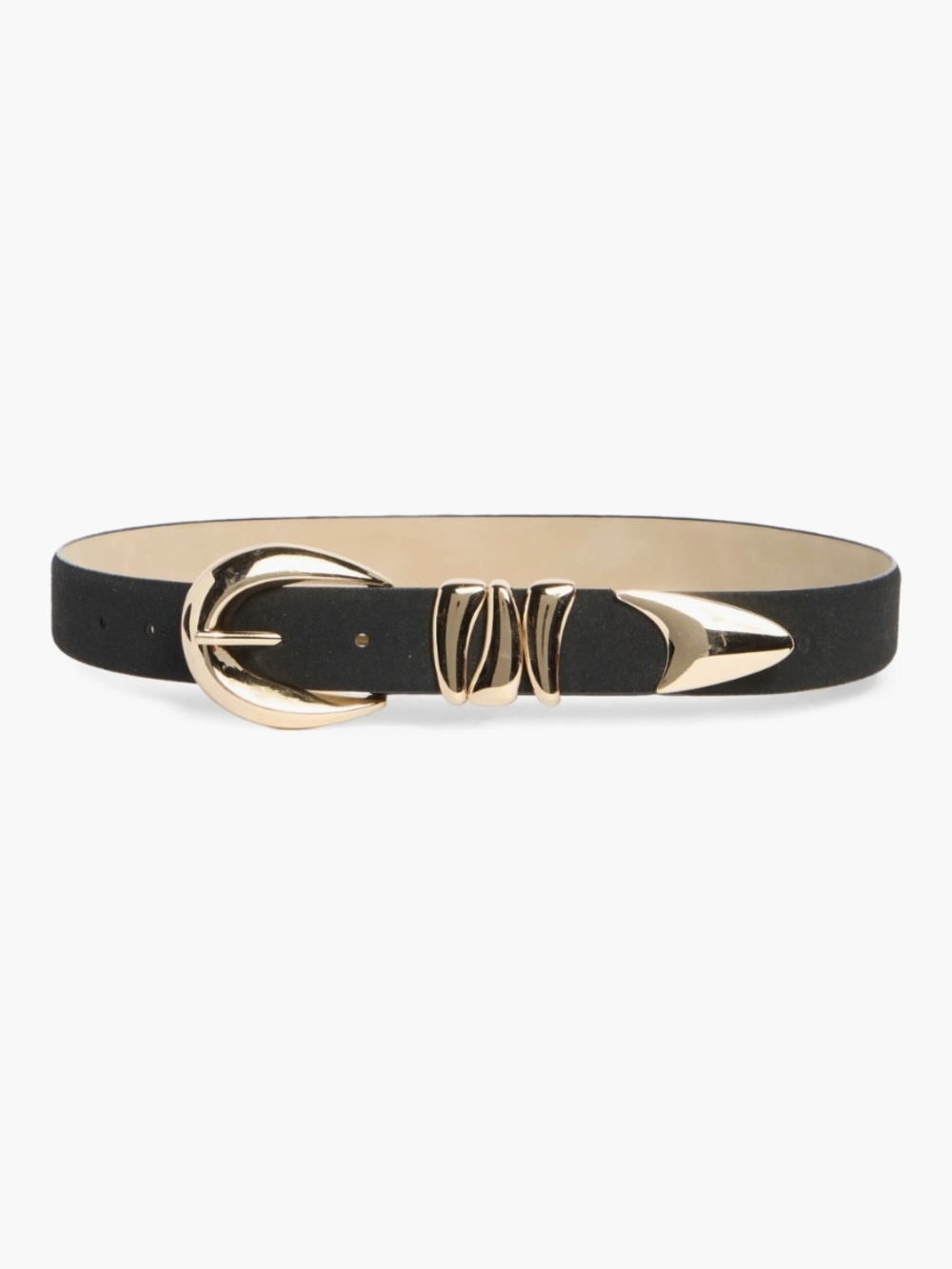 Vince Camuto Black Suede Belt with Gold-Tone Hardware